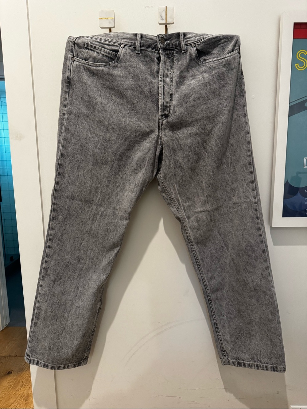 Weekend Lab | Hic Et Nunc | Wide-Leg Men's Jeans in Marbled Gray | NWOT